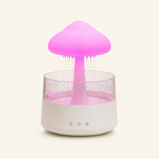 Cloud Rain Drop Humidifier & Essential Oil Diffuser - Ultrasonic Mushroom Water Drip Night Light with White Noise for Sleep and Anxiety
