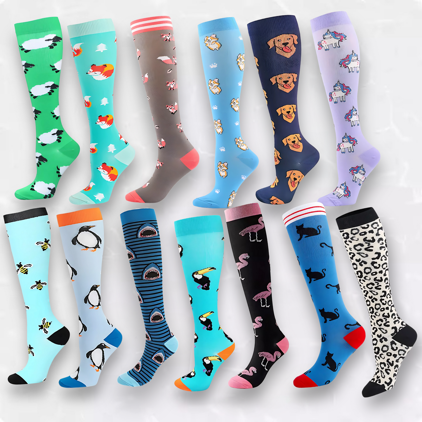 Animal-print 20-30mmHg knee-high compression socks pair