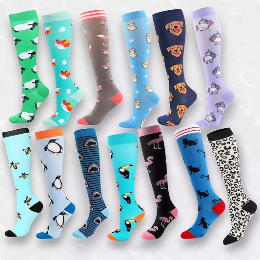 Animal-print 20-30mmHg knee-high compression socks pair