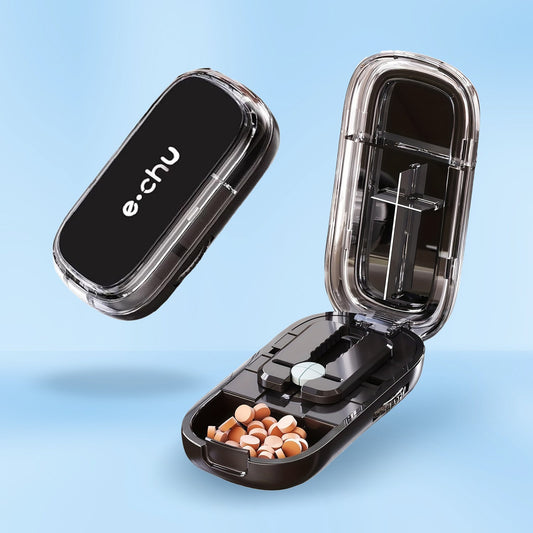 Adjustable quartering pill cutter with storage compartments box
