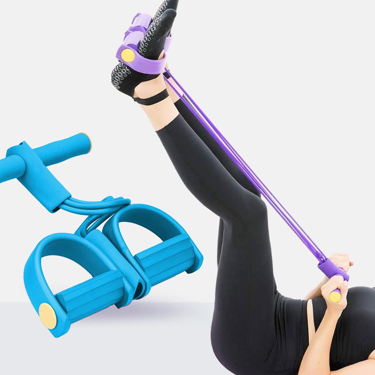Multi-function resistance band pedal exerciser with foot loops and foam handles