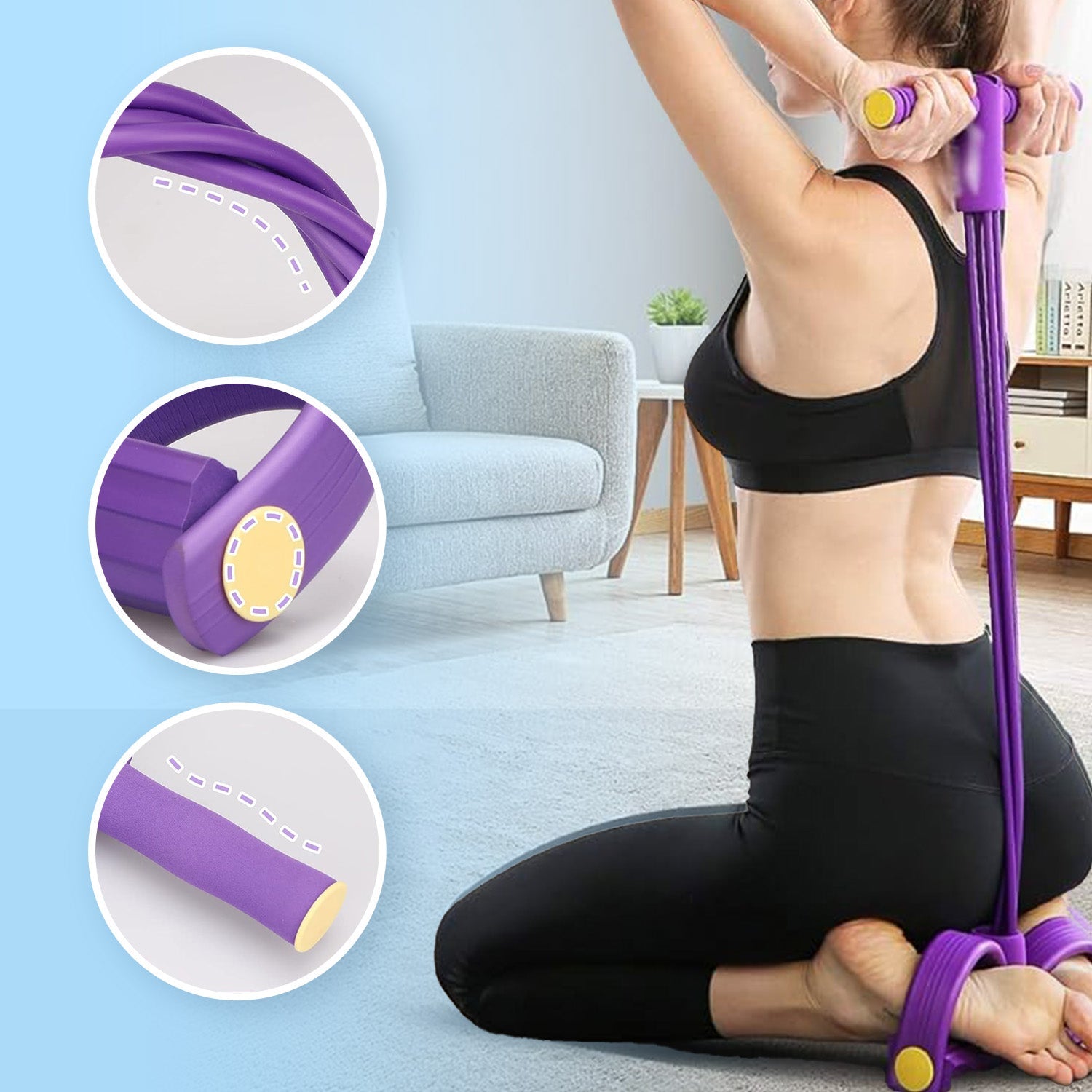 Multi-function resistance band pedal exerciser with foot loops and foam handles
