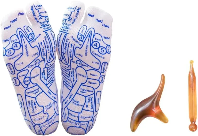 Reflexology acupressure socks with foot pressure point map