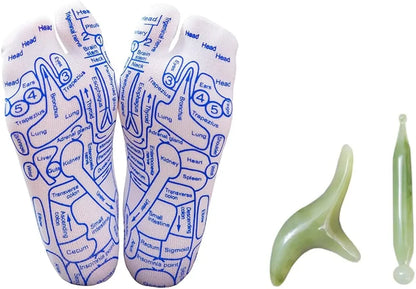 Reflexology acupressure socks with foot pressure point map