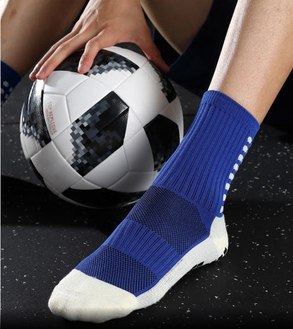 Mid-calf anti-slip grip socks with traction pads for soccer and basketball