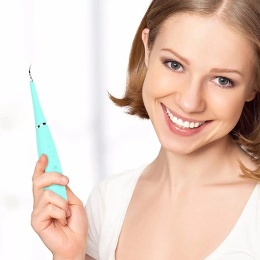 Ultrasonic tooth cleaning wand with LED light for plaque and tartar