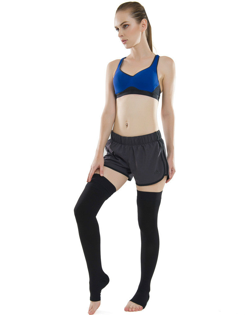 Thigh-high medical-grade compression stockings for edema and varicose
