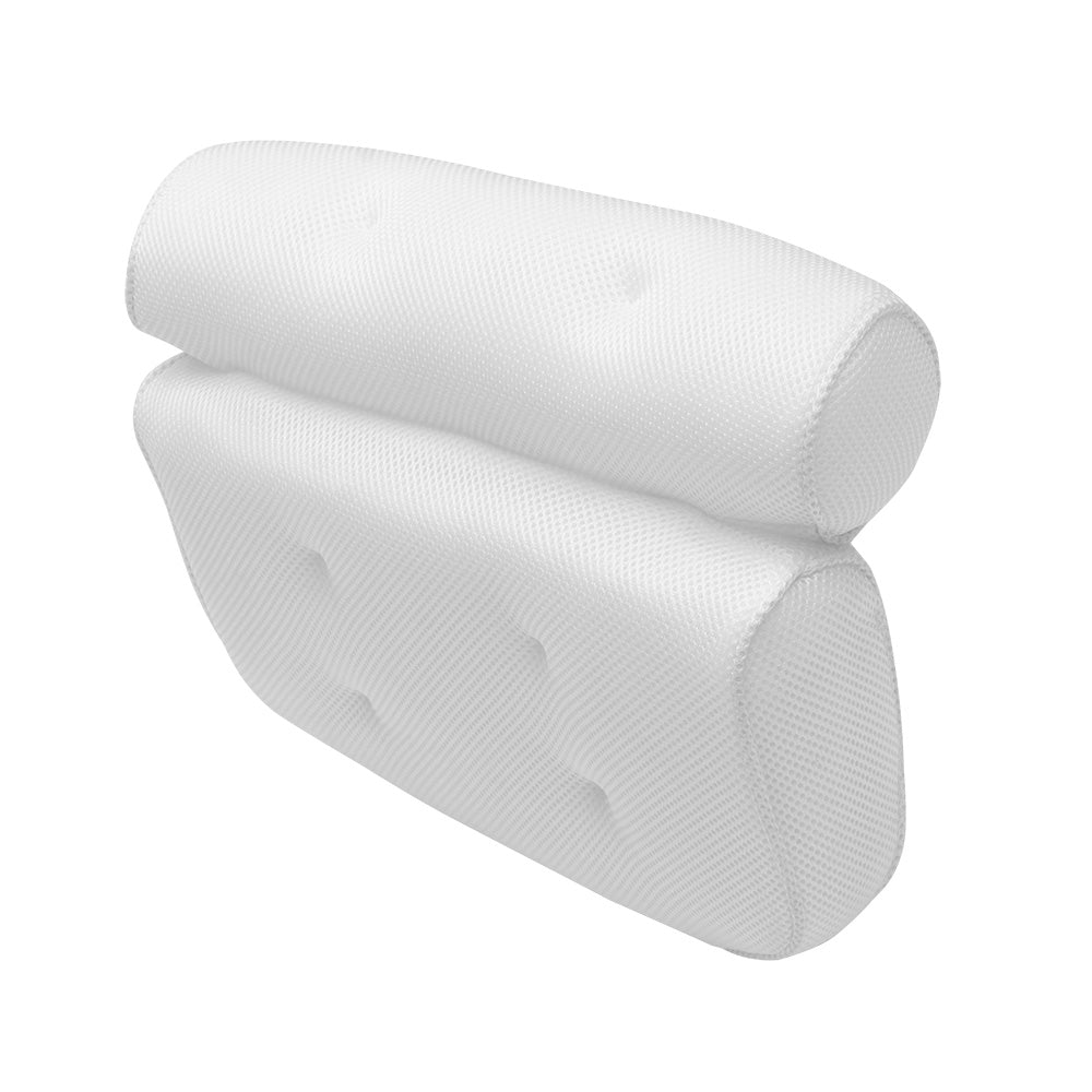 Orthopedic 4D mesh bath pillow for neck and back support in tub