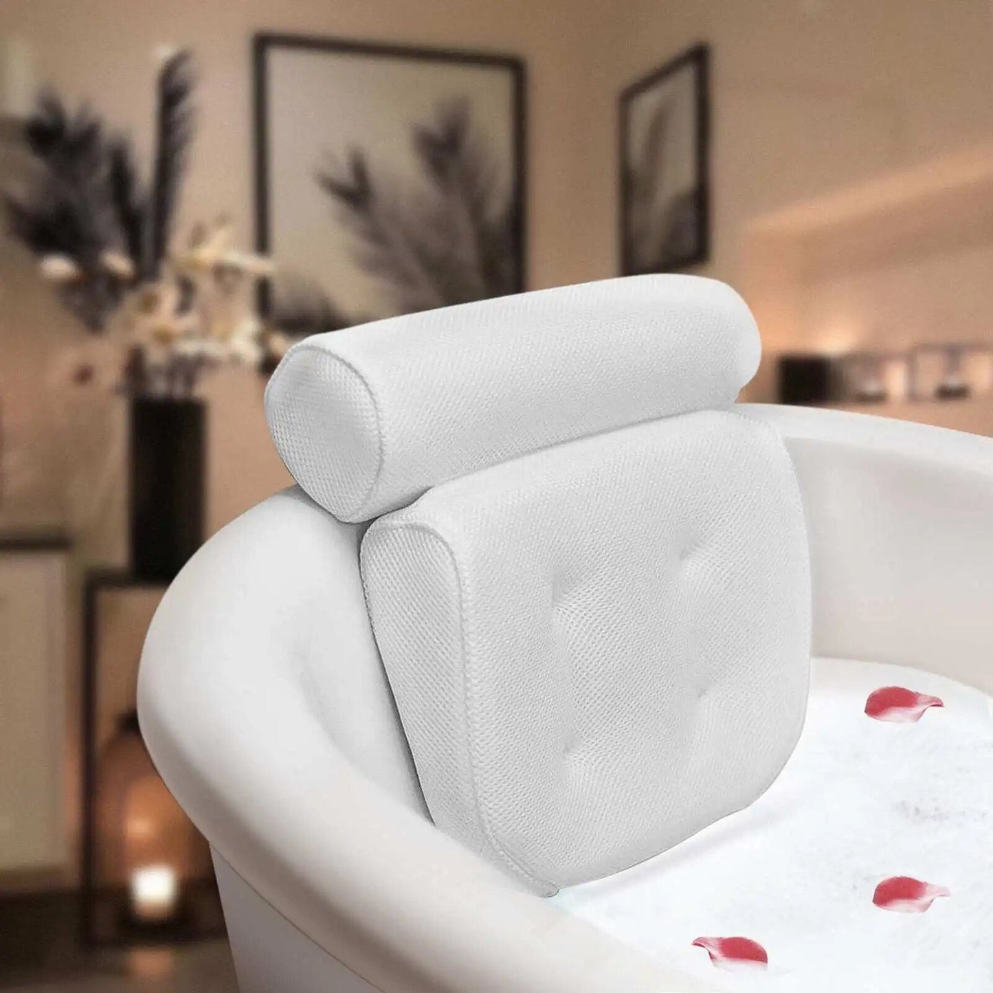 Orthopedic 4D mesh bath pillow for neck and back support in tub