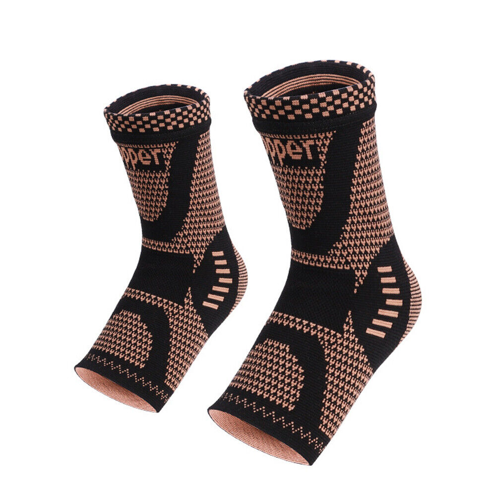 Copper-infused ankle compression sleeve for plantar fasciitis and sprains