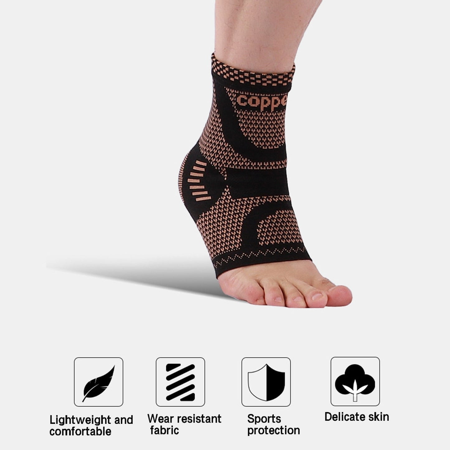 Copper-infused ankle compression sleeve for plantar fasciitis and sprains