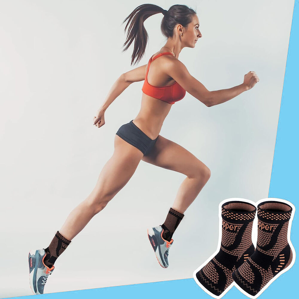 Copper-infused ankle compression sleeve for plantar fasciitis and sprains