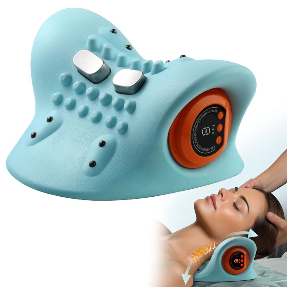Cervical neck and shoulder relaxer with built-in vibration massager