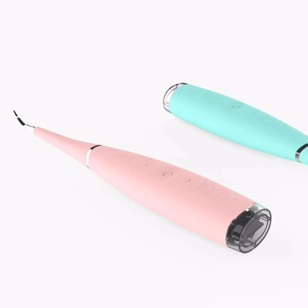 Ultrasonic tooth cleaning wand with LED light for plaque and tartar