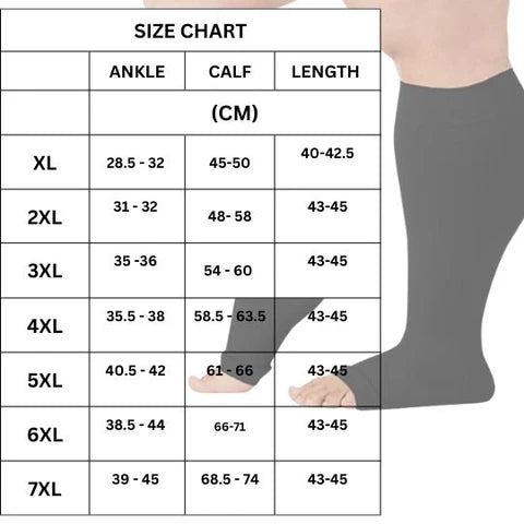 Plus-size open-toe 20-30mmHg compression socks for wide calves and edema