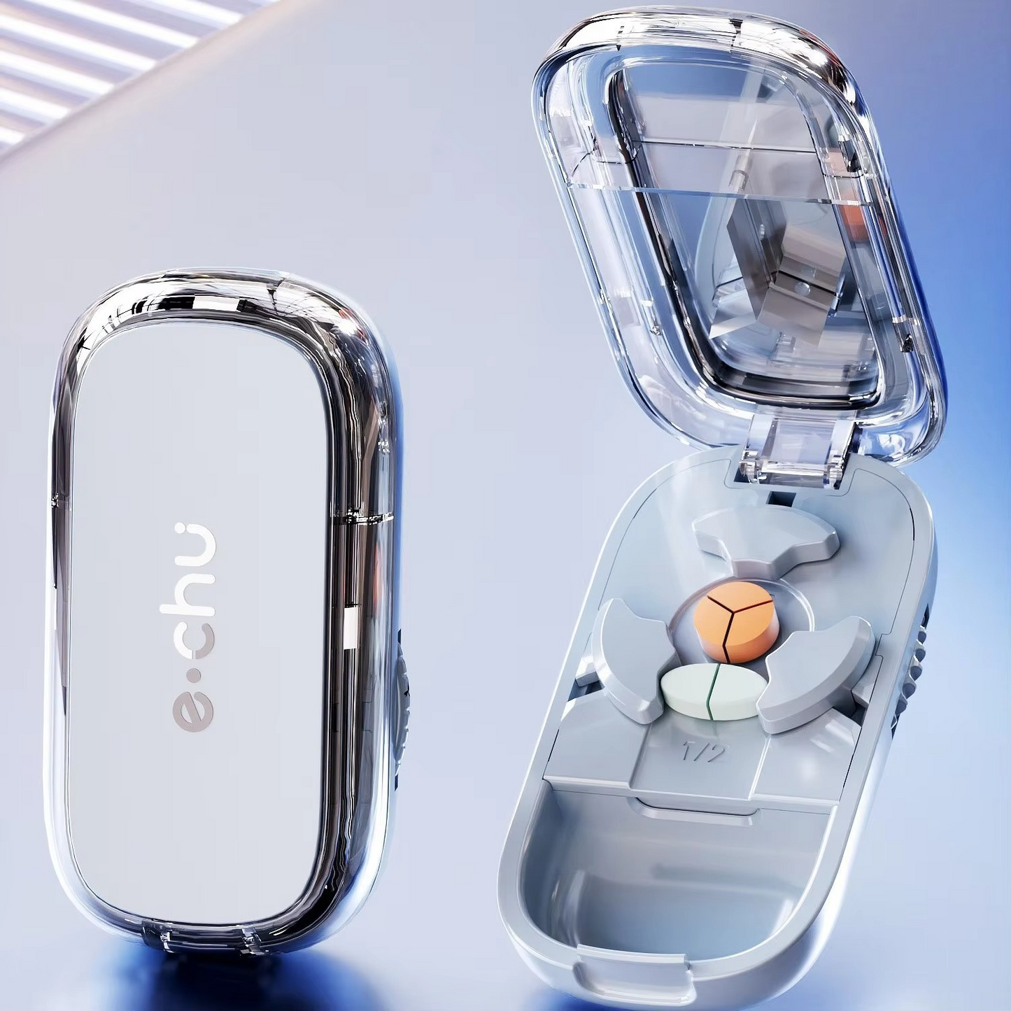 Adjustable quartering pill cutter with storage compartments box