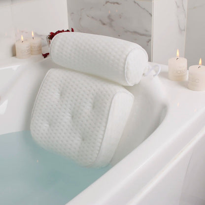 Orthopedic 4D mesh bath pillow for neck and back support in tub