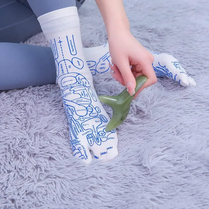 Reflexology acupressure socks with foot pressure point map