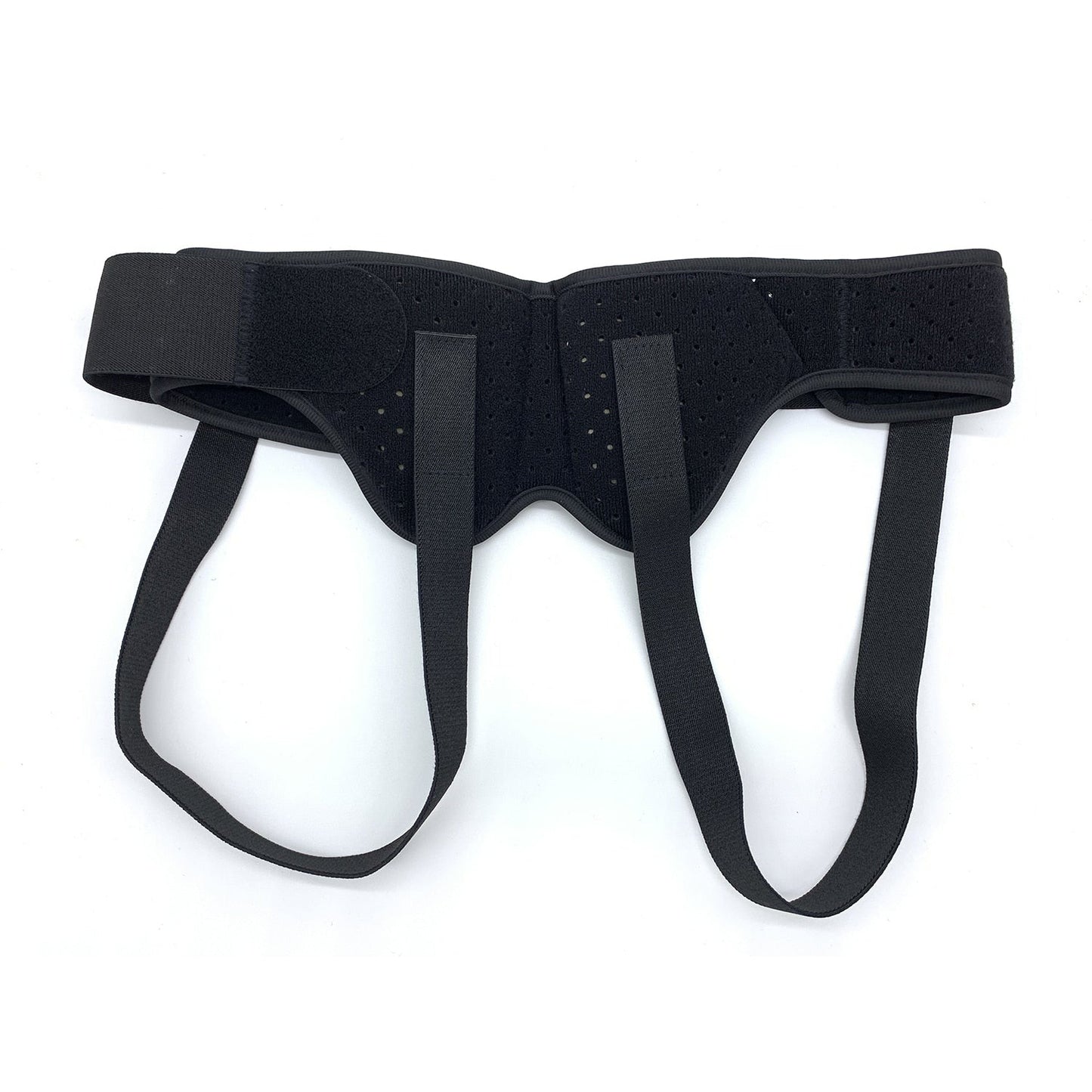 Adjustable inguinal hernia support belt with removable compression pads