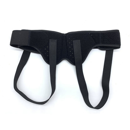 Adjustable inguinal hernia support belt with removable compression pads