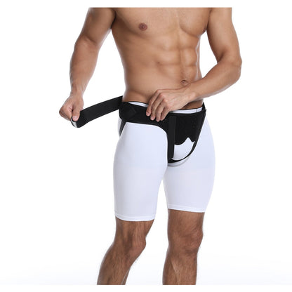 Adjustable inguinal hernia support belt with removable compression pads