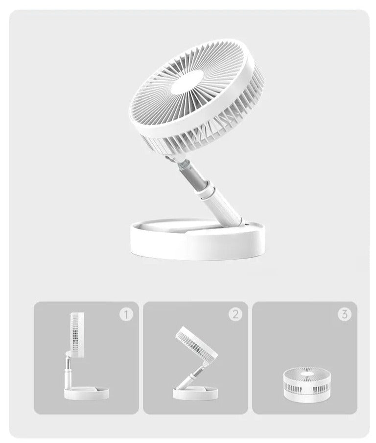 Rechargeable telescopic folding pedestal and desktop fan