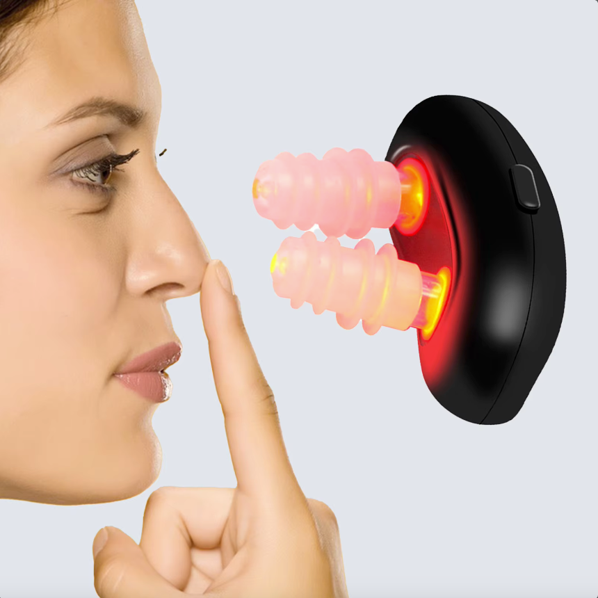 Red light nasal therapy sinus and snoring relief device
