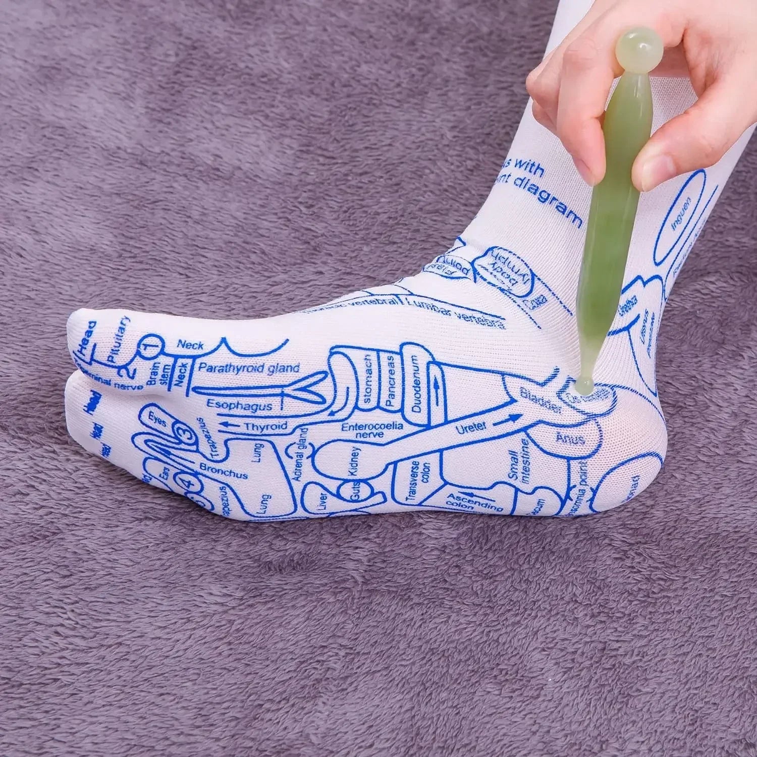 Reflexology acupressure socks with foot pressure point map