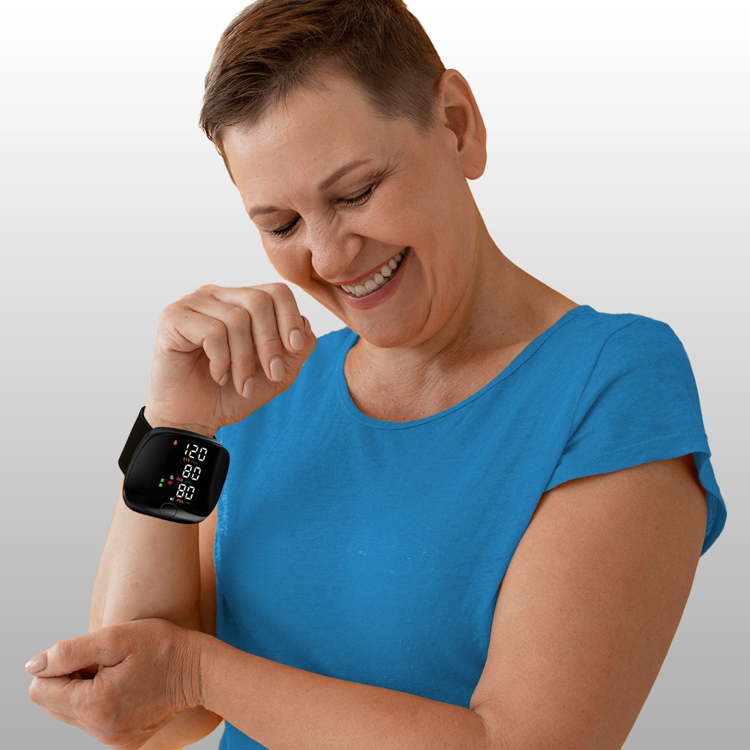 Rechargeable digital wrist blood pressure monitor with backlit LCD