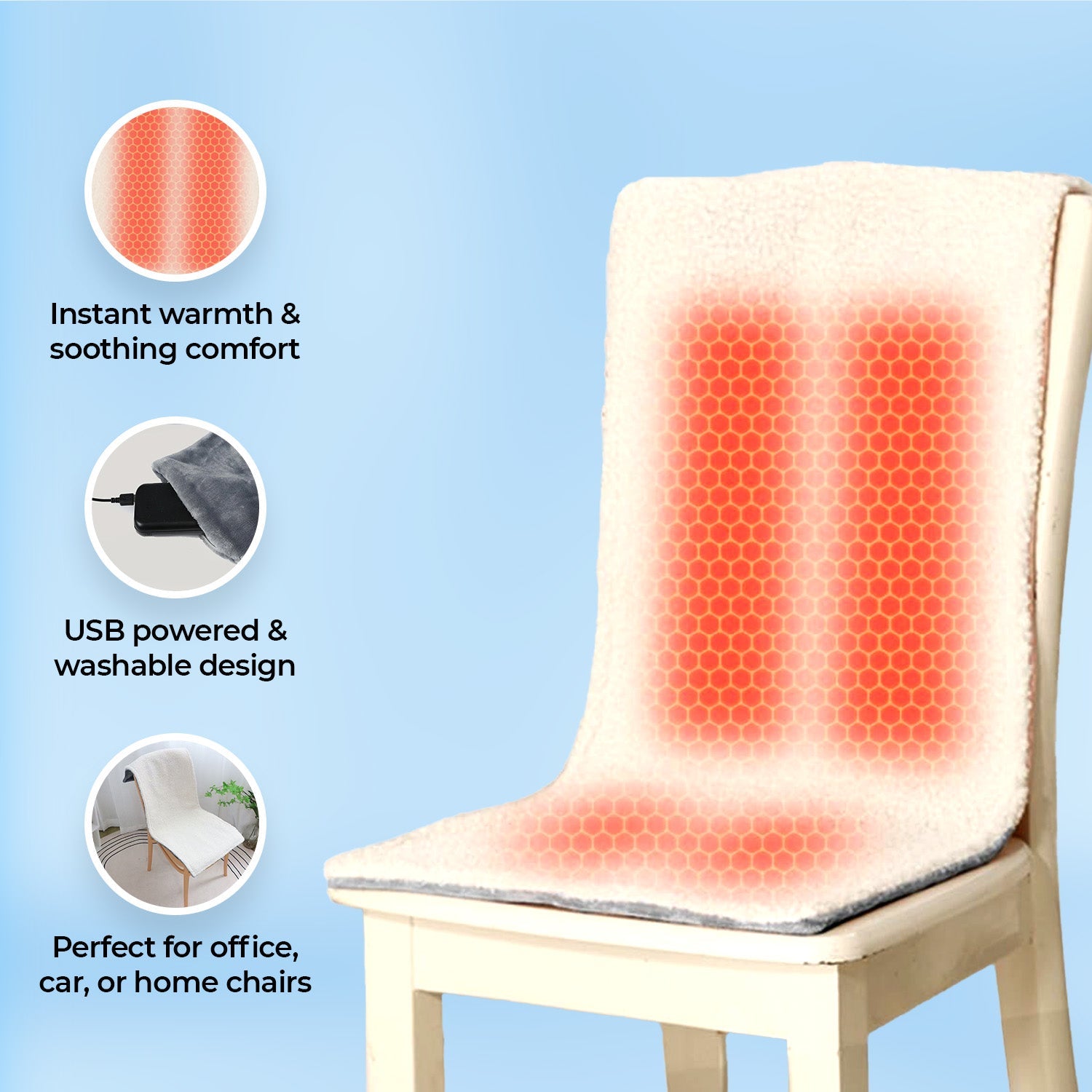 Flannel heated seat cushion for office car and home warmth