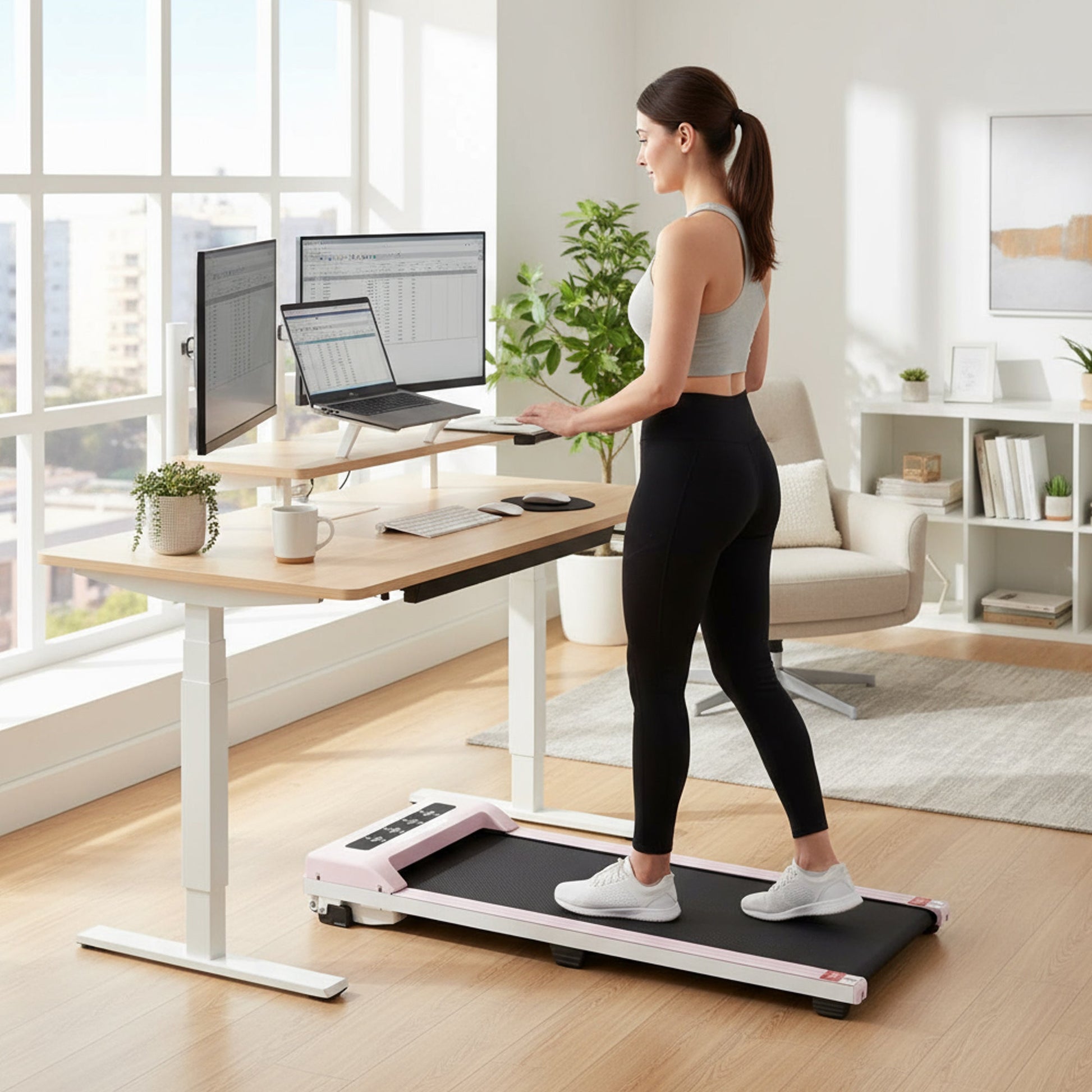 Space-saving electric walking pad treadmill home office