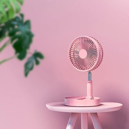 Rechargeable telescopic folding pedestal and desktop fan
