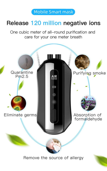 Wearable air purifier ionizer necklace allergy protection