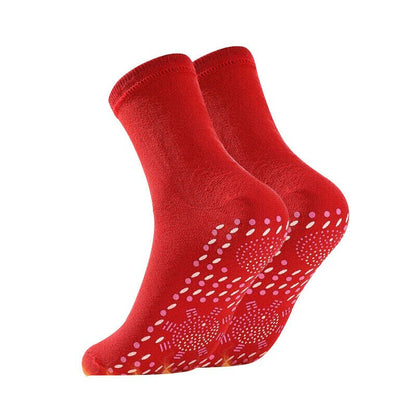Self-heating magnetic compression socks for circulation and cold feet support