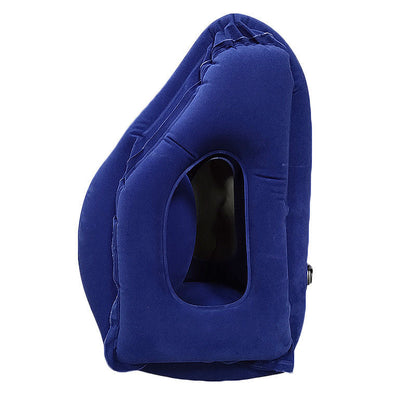 Forward-facing inflatable travel pillow for long-haul flight sleep