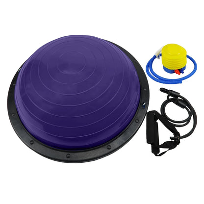 Half-ball balance trainer with resistance bands for yoga and stability