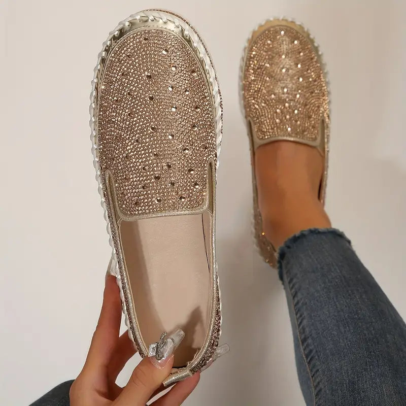 Women's rhinestone glitter slip-on sneakers