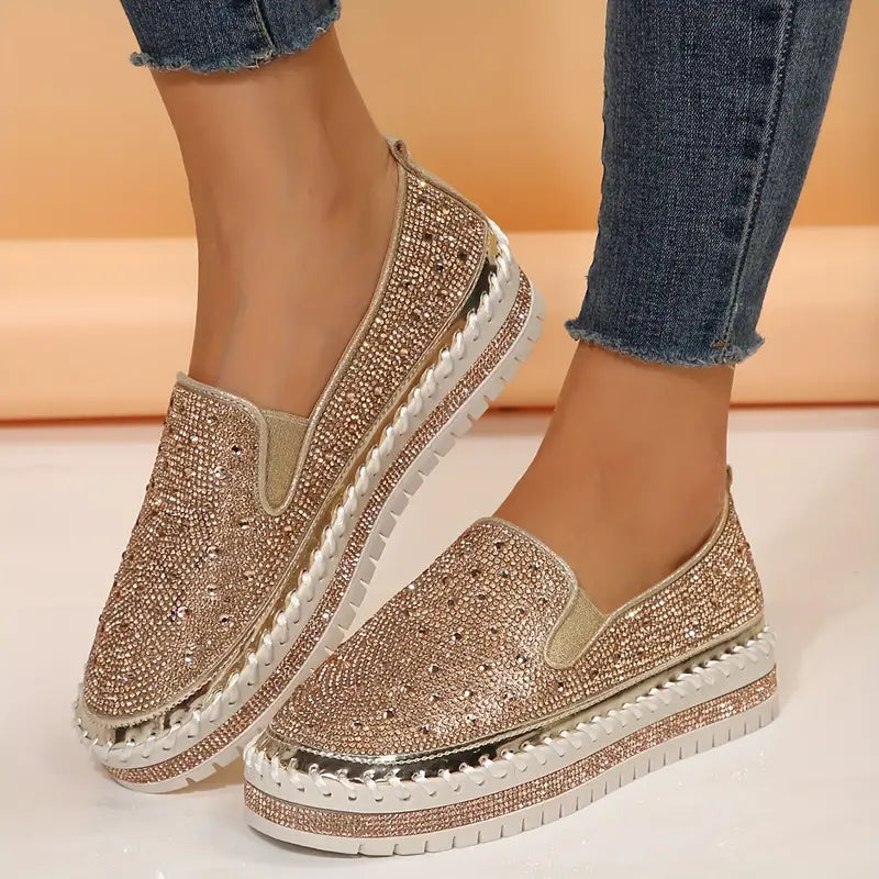 Women's rhinestone glitter slip-on sneakers