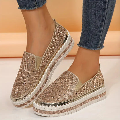 Women's rhinestone glitter slip-on sneakers