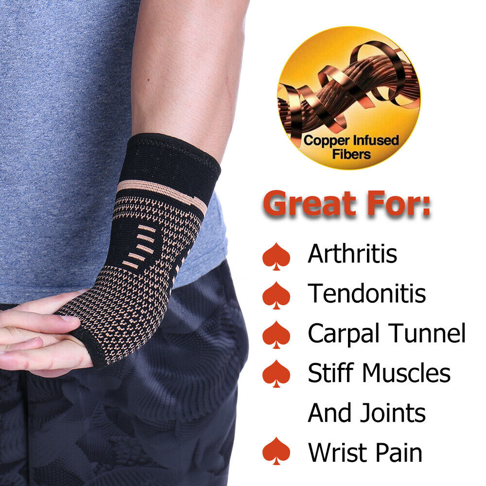 Copper-infused wrist compression sleeve for carpal tunnel and tendonitis