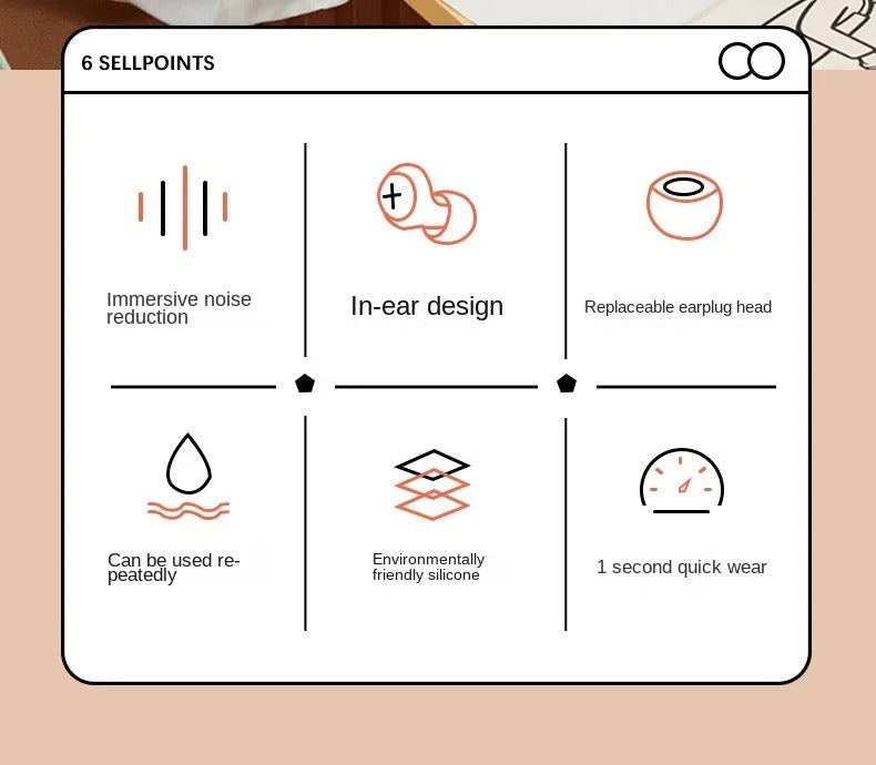 Soft noise-blocking silicone sleep earplugs