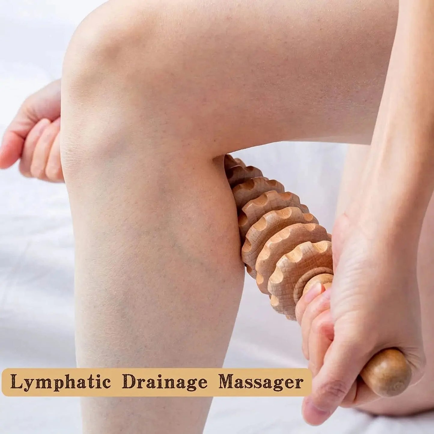 Handheld wooden massage roller circulation and muscle relief