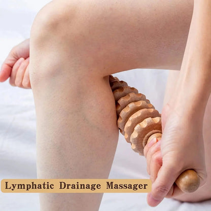 Handheld wooden massage roller circulation and muscle relief