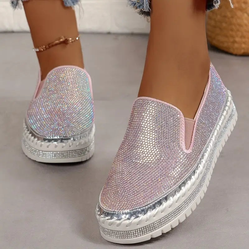 Women's rhinestone glitter slip-on sneakers