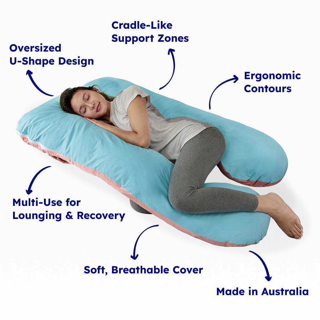 U-shaped full body pillow for side sleepers, pregnancy and back pain support
