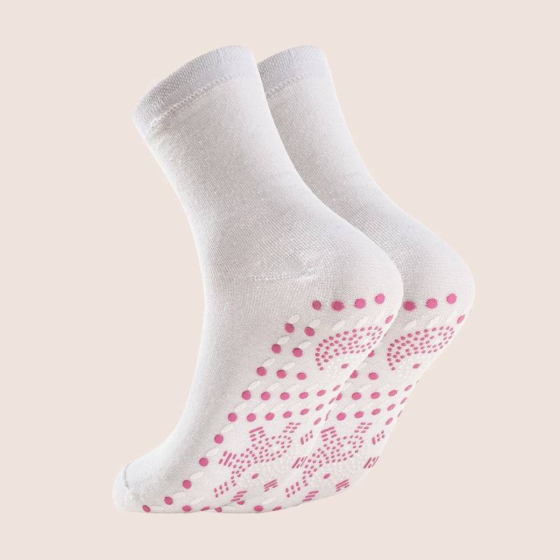 Self-heating magnetic compression socks for circulation and cold feet support