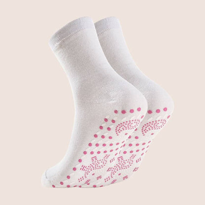 Self-heating magnetic compression socks for circulation and cold feet support