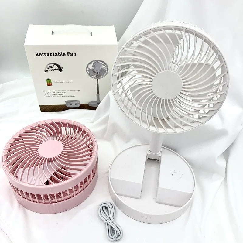 Rechargeable telescopic folding pedestal and desktop fan