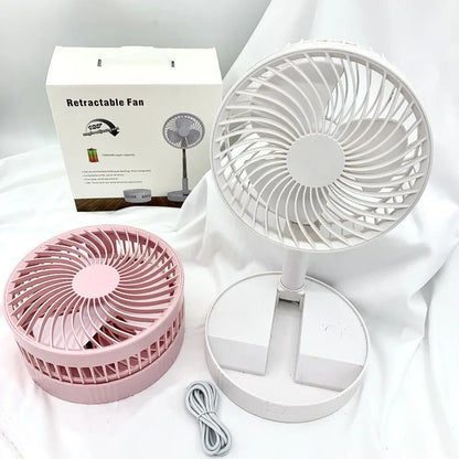 Rechargeable telescopic folding pedestal and desktop fan