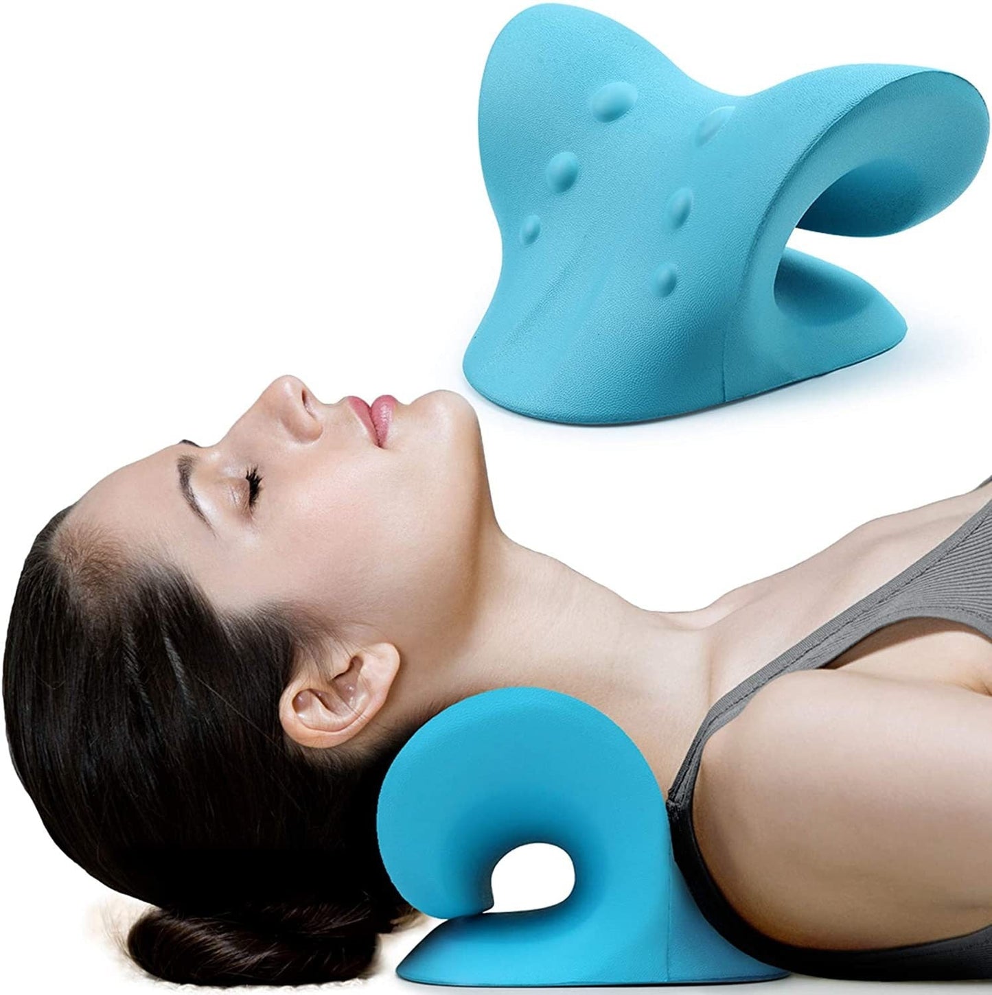 Cervical neck traction pillow for posture decompression and shoulder tension